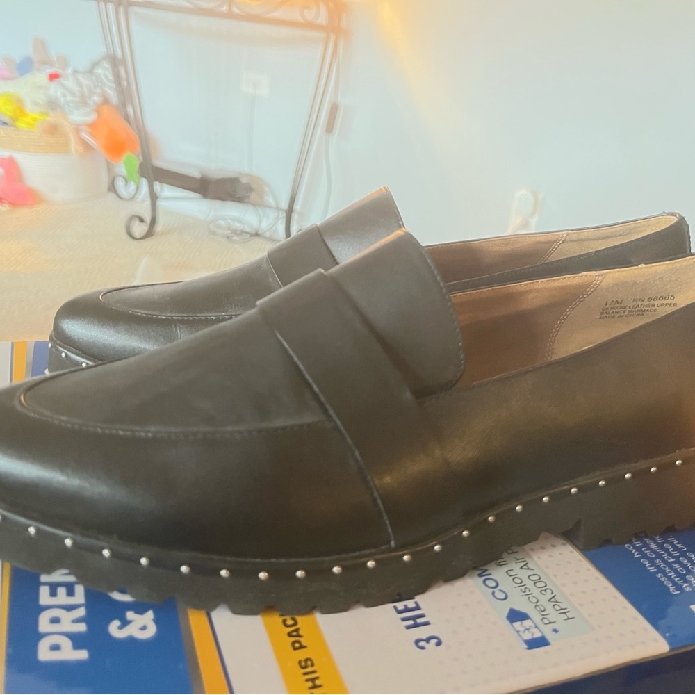Black Loafers with Studded Sole